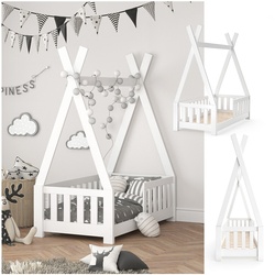 VITALISPA Kinderbett TIPI Indianer Bett Kinderhaus Holz Hausbett 70x140cm Weiß