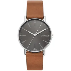 Quarzuhr SKAGEN "SIGNATUR", braun, Armbanduhren, Damen, Armbanduhr, Herrenuhr, Damenuhr, analog, Lederarmband