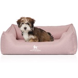 Knuffelwuff Orthopädisches Hundebett Luisa aus Velours mit feinem Handwebcharakter Sunshine Edition M-L 85 x 63cm Rosa - abnehmbarer Bezug - waschbar - für große, mittelgroße und kleine Hunde