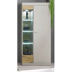 Furn.Design Vitrine in Kieselgrau matt und Zinneiche Wohn- und Esszimmer Vitrinenschrank 90 x 199 cm Griego