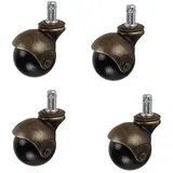 Robustes Universalrad, 5,1 cm, Kugelrollen für Möbelrollen, Lenkrollen mit Bremsen, antike Kugelrolle in Kupfergold, mit M11-Gewindestange, für Sofa, Stuhl, Schrank, 4er-Set (2 Universal + 2 Bremsen)