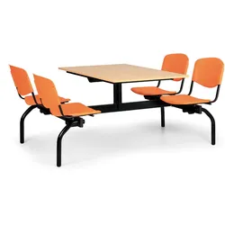 Esstischgarnitur 1930 x 1200 - orange Kunststoffsitze, Platte Buche