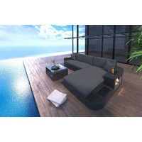 Rattan Ecksofa Couch WAVE L Form Grau Gartenmöbel Polyrattan Lounge Möbel LED