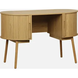 sweeek - Ovales Büro im Holzlook mit zwei Aufbewahrungsmöglichkeiten, L 120cm - Natur - Braun