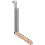 Relaxdays Klapphaken, zum Einhängen, Türgarderobe für 6 Kleiderbügel, Metall und Holz, Haken für 2 cm Türfalz, grau
