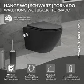 luxebath Wand-WC mit WC-Sitz Schwarz matt Nano