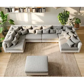 DeLife Wohnlandschaft Clovis XL Weiss Hellgrau Modulsofa Hocker