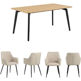 Actona Esszimmer-Set ACTONA GROUP "Essgruppe, Speisetisch mit Wohnzimmerstühlen", schwarz (matt schwarz), B:160cm H:75cm T:90cm, Polyester, Kastenmöbel-Sets, Esszimmer-Set, 1x Tisch + 4x Stühle