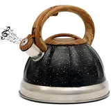 Tinyyo Belle Vous Schwarz gemusterter Pfeifkessel - 3L Teekanne für Herd/Induktionsherd - Edelstahl Wasserkessel Induktion - Teekessel Induktion - Wasserkocher Induktion - Für Tee/Kaffee
