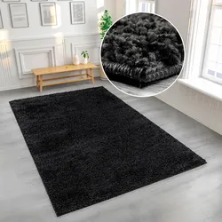 Hochflor-Teppich »Viva«, rechteckig, 45 mm Höhe, Uni Farben, einfarbig, besonders weich und kuschelig, 29566312-2 schwarz 45 mm