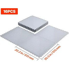 Vevor PVC Garagenboden, 16er-Pack 513x513x5 mm, Werkstattboden, Industrieboden, Klick Verlegung, rutschfeste PVC-Matten mit Diamantplatte für Werkstatt, Lager, Werkzeugraum, Hellgrau