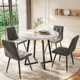 Esstisch Rund, Marmormuster Esstisch, Für 2-4 Personen, Metallrahmen, Verstellba