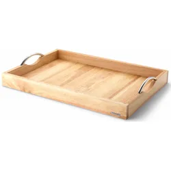 Tablett CONTINENTA, beige (natur), B:36cm H:5cm L:53cm, Holz, Tabletts, Handarbeit, mit stabilen Metallgriffen