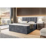 MEBLINI Boxspringbett mit Bettkasten - Gepolstert Doppelbett mit Matratze und Topper - Polsterbett mit Stauraum - Bett mit Kopfteil - Stauraumbett - Drago - 180x200 - H4/Dunkelgrau Samt