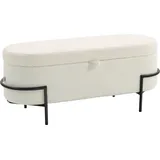 HOMCOM Sitzbank mit Stauraum Sitztruhe mit hochklappbarem Deckel, Fleece-Optik, Polsterbank Truhenbank mit Stahlbeine, Bettbank für Wohnzimmer, Schlafzimmer, Flur 114,5 x 40 x 48 cm, Cremeweiß   Aosom