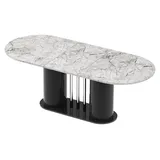 Design Esstisch HCE-111 Oval Hochglanz ausziehbar Tisch Esszimmer rund - Weiß