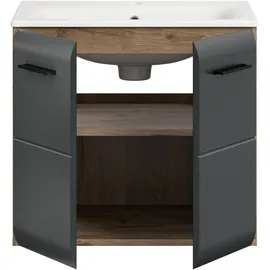 WELLTIME Waschbeckenunterschrank WELLTIME, nox oak nb, schwarz matt, B:60cm H:53cm T:46cm, Holzwerkstoff, MDF, Schränke, Waschbeckenunterschrank, Florenz, Waschtisch inkl. Waschbecken, Nox Oak NB, 60 cm breit