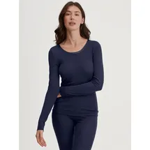 CALIDA Langarmshirt True Confidence Rundhals, Feinripp, atmungsaktiv, Wellensaum blau M (44/46)