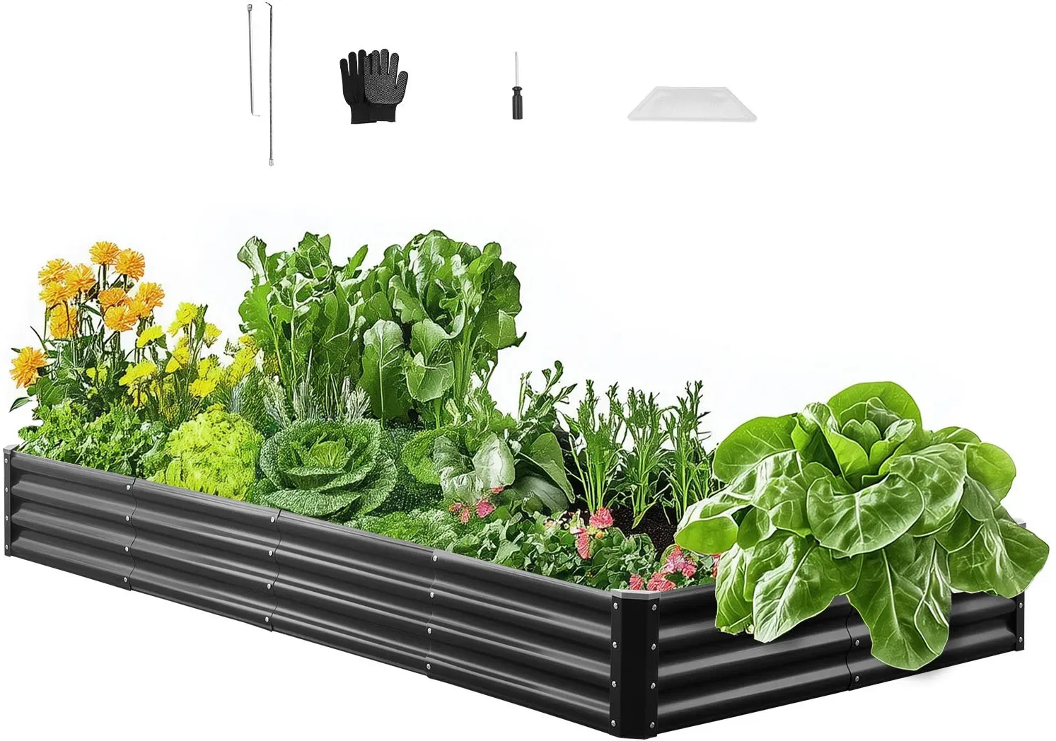 VEVOR Hochbeet Metall 2400x1200x290 mm, Pflanzbeet, Gemüsebeet, Pflanzkasten mit offenem Boden & abgerundeten Kanten, Blumenbeet, Kräuterbeet, ideal für Gemüse, Blumen, Kräuter & Sukkulenten
