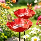 Misorat Blumen Gartenstecker Vogeltränke, Metall Blume Bienentränke Für Den Garten, Handmade Metal Flower Garden Stake Bird Bath, Insektentränke Gartens Für Bienens Schmetterlingstränke,2 Stück