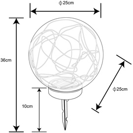 GLOBO Solarleuchte Kugel rauchfarben Außenleuchte Solarkugel Außen Solarkugel, schwarz, 40x LED 0,06W warmweiß, DxH 25x36 cm