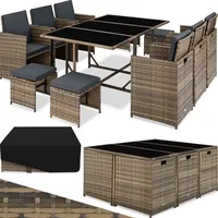 Tectake tectake® Rattan Sitzgruppe, für 6 bis 10 Personen, UV-beständig, zusammenschiebbar, inklusive Schutzhülle