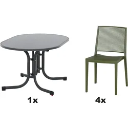 SIENA GARDEN Urban Lights Set 5teilig Square Stuhl gastrotauglich olive mit Tisch Paco 140x90