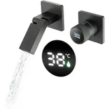 Waschtischarmatur Wasserfall Wandmontage Wasserhahn Bad Unterputz Armatur aus Messing 2-Loch Badarmatur Mischbatterie Faltbare Auslauf Badewannenhahn