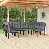 Ankonbej 6-tlg. Garten-Lounge-Set Schwarz und Grau Poly Rattan