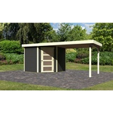 Karibu Gartenhaus Schwandorf 5 inkl. 275 cm Schleppdach - 19 mm-242 x 246 cm- terragrau mit Anbaudach 2,8 m gratis Set im Wert von 82€ 50% Rabatt auf Dacheindeckung