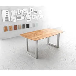 Esstisch Edge Boot 180x90 Akazie Natur Edelstahl Breit Schweizer Kante