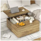 FABATO Couchtisch eckig höhenverstellbar mit verstecktem Staufach Landhaus-Design (1-St), für Wohnzimmer & Home Office braun