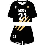 QYIFIRST MSBY Black Jackal Volleyball Club Hinata Shouyou NO.21 Jersey Exposed Nabel T-Shirt Shorts Set Suit Sportswear Cheerleaders Cheerleader Cosplay Kostüm Schwarz Damen L