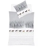 fleuresse Feinbiber Bettwäsche Aspen Pferde Silber 1 Bettbezug 135 x 200 cm + 1 Kissenbezug 80 x 80 cm