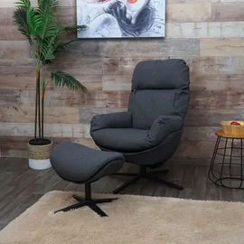 Mendler Relaxsessel HWC-L12 Stoff/Textil 72 x 101 x 72 cm dunkelgrau mit Hocker
