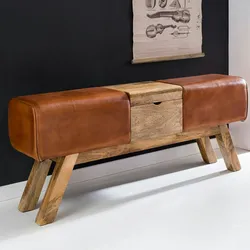 Kadima Design Retro Sitzbank, Echtes Leder, Holzbeine, 120 cm - Stilvoll & Komfortabel mit Stauraum. 120x29x53 cm