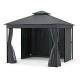 Blumfeldt Mondo Dual 3x3 Pavillon mit Doppeldach und Moskitonetzen Dunkelgrau