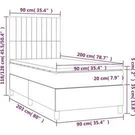 vidaXL Boxspringbett 90 x 200 cm Dunkelgrau
