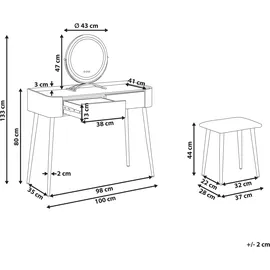 Beliani Schminktisch mit Spiegel und Hocker Surin Led Grau