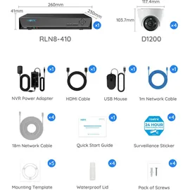 Reolink 12MP PoE Kamerasystem, 16-Kanal NVR mit 2TB HDD für 24/7 Aufzeichnung und 4 Dome Überwachungskameras mit Personen-/Fahrzeugerkennung,
