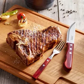 Tramontina Steakmesser JUMBO 4 Stück, Edelstahl, Holzgriff FSC, spülmaschinenfest