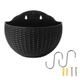 Wandpflanzen-hängende Blumentöpfe Hängender Pflanzgefäß Outdoor- , Rattan-Imitat, europäischer Stil, halbrunde Blumentöpfe mit Drainagelöchern für Gärten