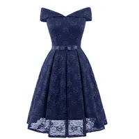 Misshow Rockabilly Kleider Damen Blau Partykleid Kurz Spitze Elegant Abendkleid Abiballkleid- Gr. Small, Navy - S