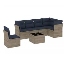 vidaXL Gartensofa-Set mit Kissen, grau, Polyrattan