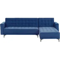 Beliani Modul Eckschlafsofa ABERDEEN Samtstoff Blau 4-Sitzer linksseitig