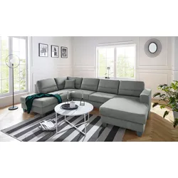 Wohnlandschaft TRENDMANUFAKTUR "Chamber, U-Form", grau (silbergrau), B:310cm H:85cm T:203cm, Sofas, inklusive zwei Kopfstützen, wahlweise mit Bettfunktion