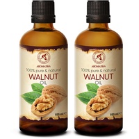Set Walnussöl 2x100ml - Juglans Regia Seed Oil - USA - 100% Naturlich & Reines - Walnußöl - Basisöl - Kaltgepresst & Raffiniert - Pflege für Gesicht - Körper