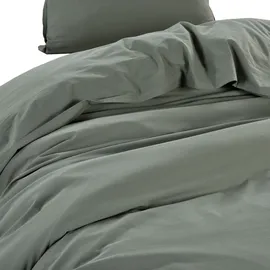 Wometo Bettwäsche Renforce Stone-Washed 155x220 & 80x80 100% Baumwolle - grün OEKO-TEX weich modern Used-Look Leinen-Optik