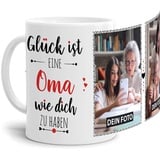 Tassendruck Fototasse mit Spruch für Oma - Glück ist, jemanden wie Dich zu haben - zum Selbst gestalten mit 2 Fotos, Weiß, 300 ml