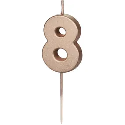 PartyDeco Geburtstagskerze Zahl 8 Zahlenkerze 4,5cm Kuchenkerzen Tortenkerzen Geburtstag Jubiläum Jahrestag Partydeko Geburtstag Tortendeko Rosegold
